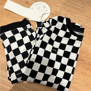 Little Sleepies Black and White Checkered Pajama Set Long Sleeve and Pants